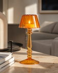 A Pair x 2 Orange/Yellow Lamp-Style Glass pillar or tealight candle holders