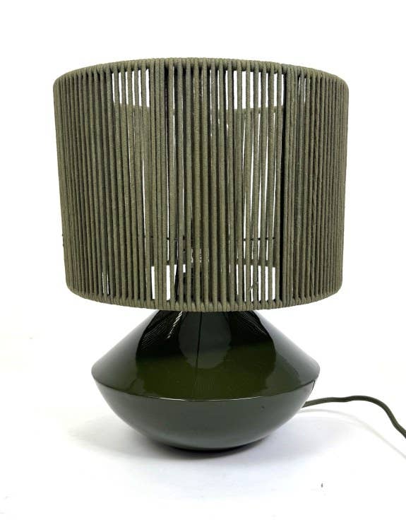 Forest Green Table Lamp W/ Ribbed Corded Shade