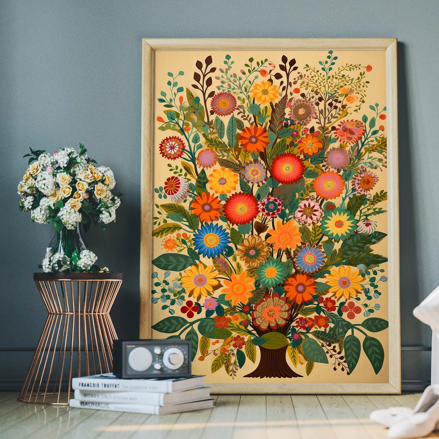 Folk Art Style Flowers Light Print - INSIDE HOUSE