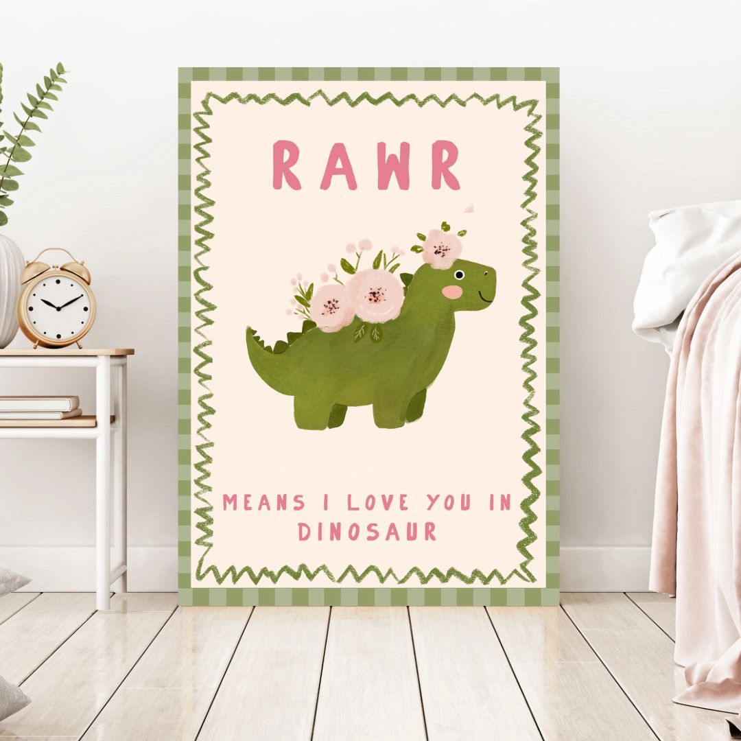 Dinosaur Rawr Typography Nursery Quote Art Print - INSIDE HOUSE