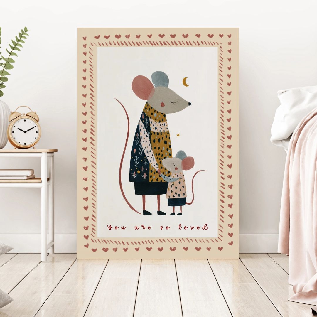 Cute Mouse "You Are Loved" Vintage Nursery Art Print - INSIDE HOUSE