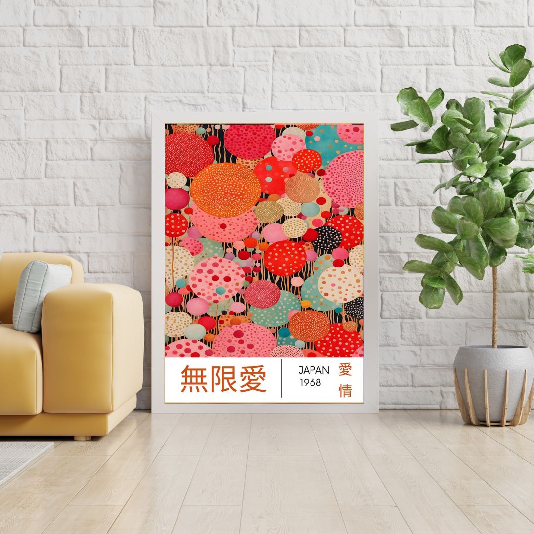 Japanese Pink and Red Abstract Flowers Art Print - INSIDE HOUSE