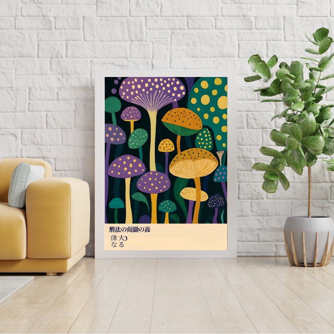 Purple Mushrooms Japanese Art Print - INSIDE HOUSE