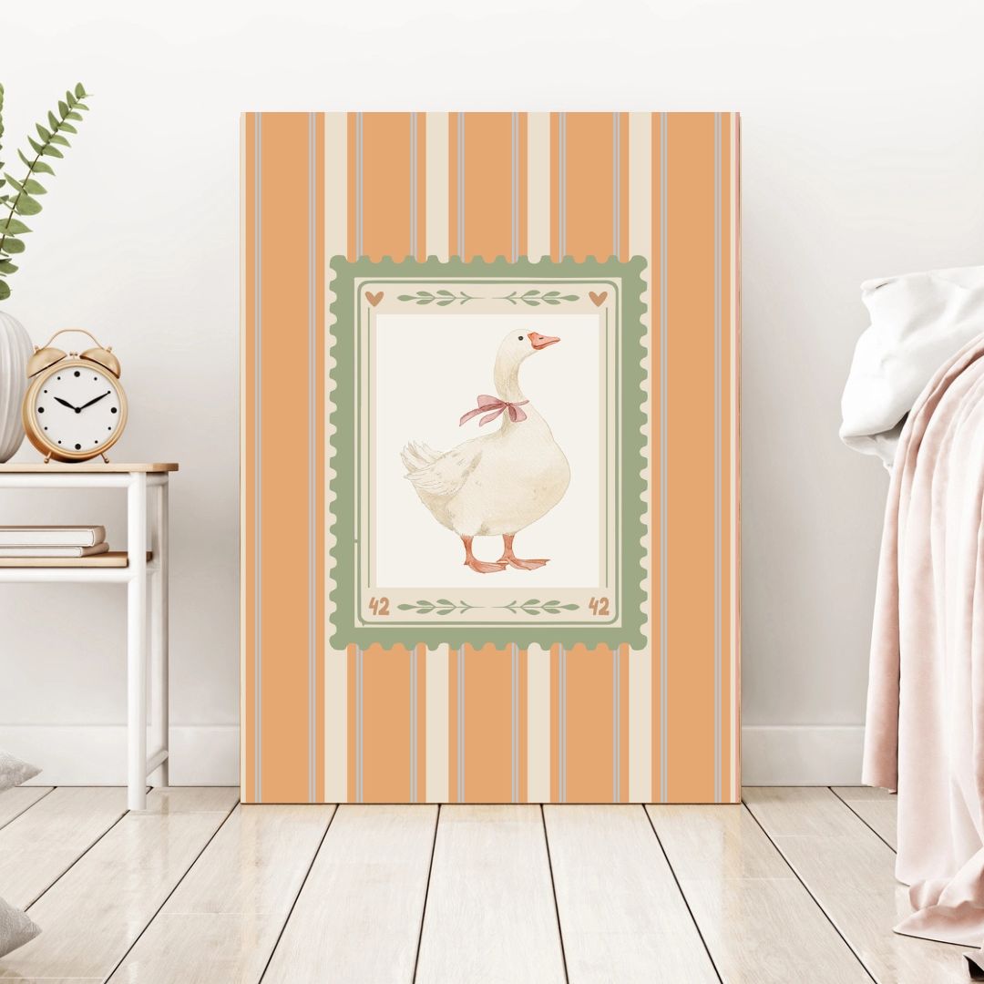 Vintage Farmhouse Goose Stripy Art Print - INSIDE HOUSE