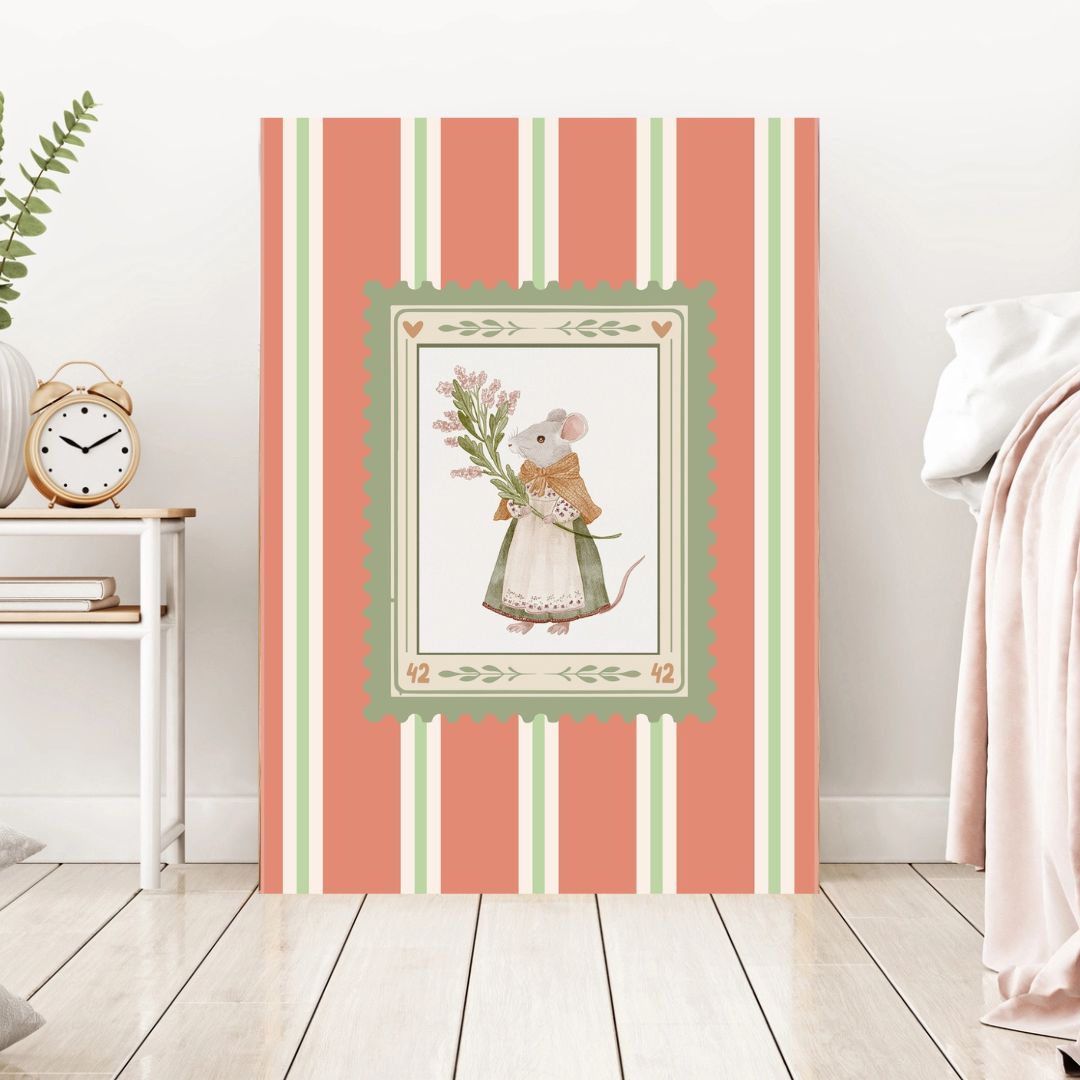 Vintage Farmhouse Mouse Stripy Art Print - INSIDE HOUSE