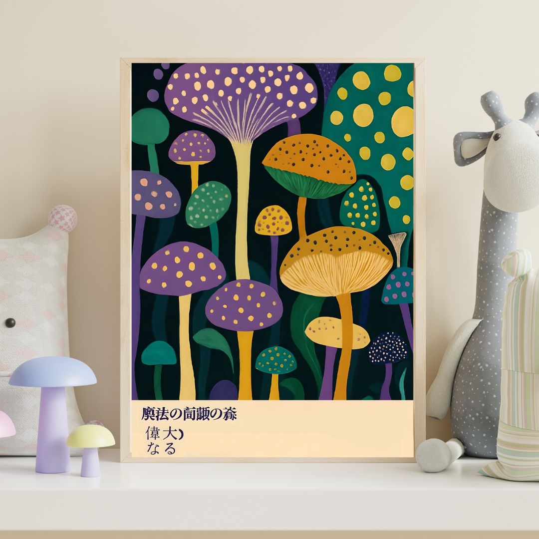 Purple Mushrooms Japanese Art Print - INSIDE HOUSE