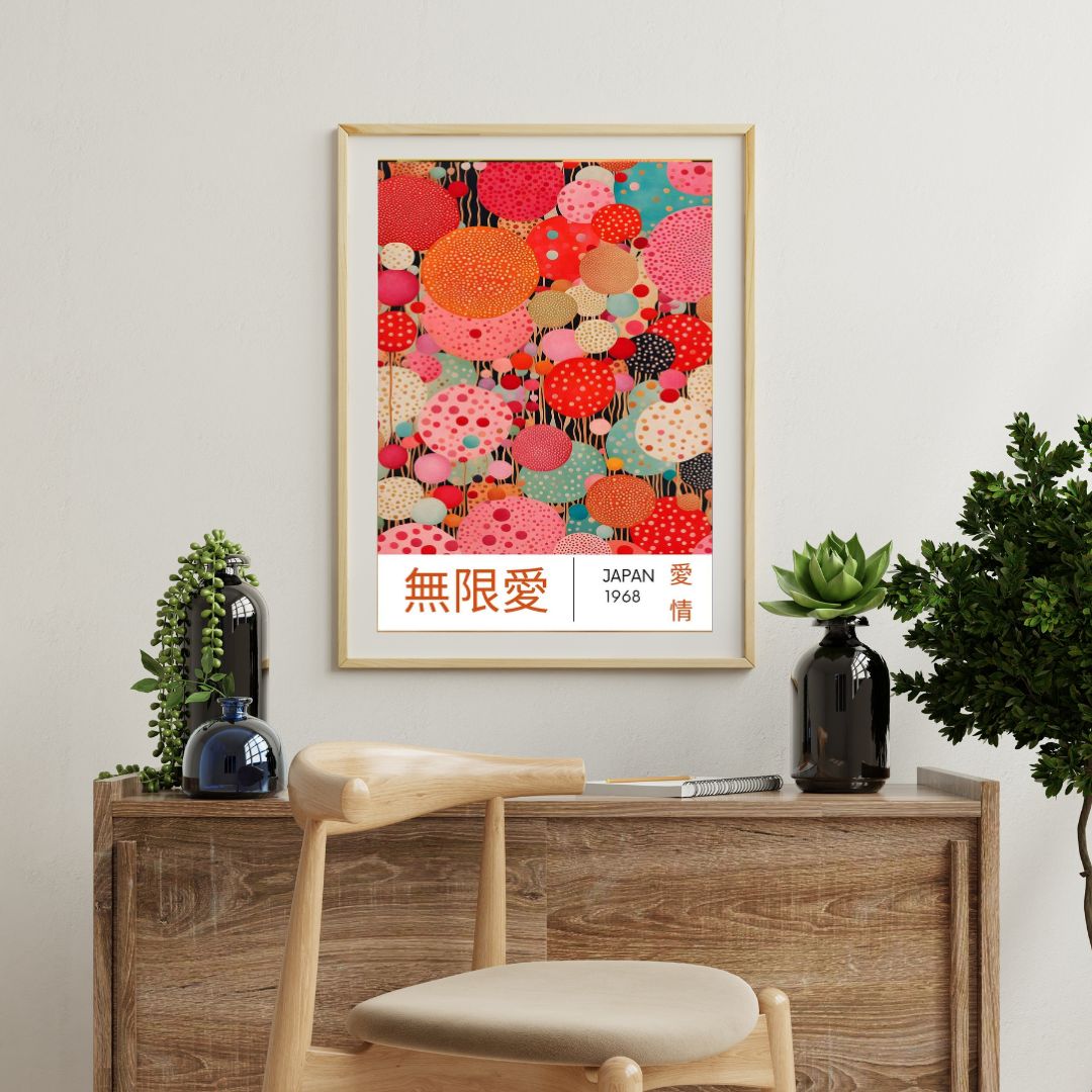 Japanese Pink and Red Abstract Flowers Art Print - INSIDE HOUSE