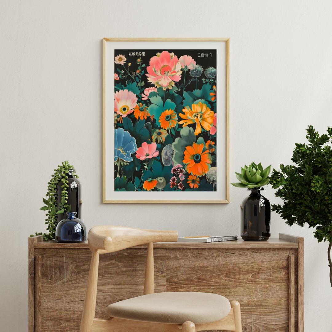 Japanese Black Flower Art Print - INSIDE HOUSE