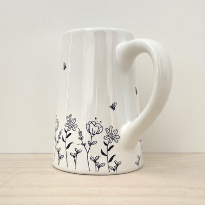 Bee and Flower Hand made milk and or gravy Jug crafted in a white ceramic finish