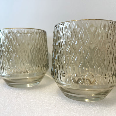 Set of 3 Honey Cut Glass Glod Topped T light holders for large and small candles