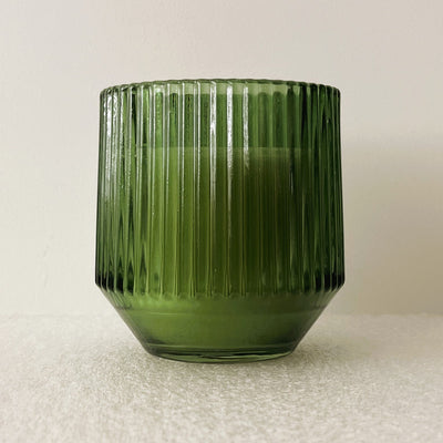 Large Ridged Olive Green Candle in a Sicilian Basil & Wild Lemon Scent 9.7cm