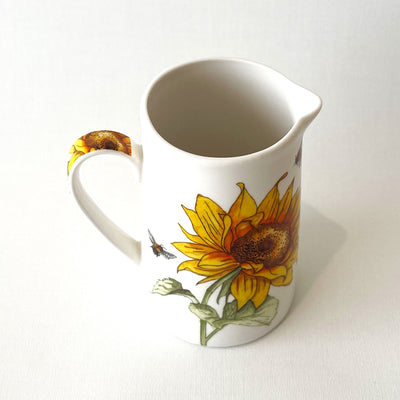 Bee and Sunflower Hand made milk and or gravy Jug crafted in a white and flower ceramic