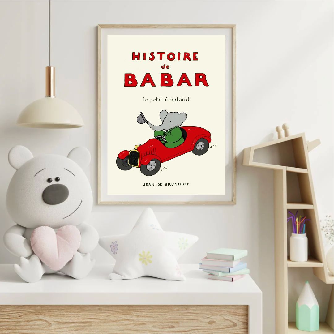 Babar the Elephant Car Nursery Art Print - INSIDE HOUSE