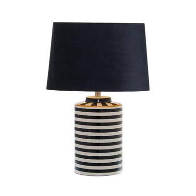 Monochrome Ceramic Lamp With Black Velvet Shade