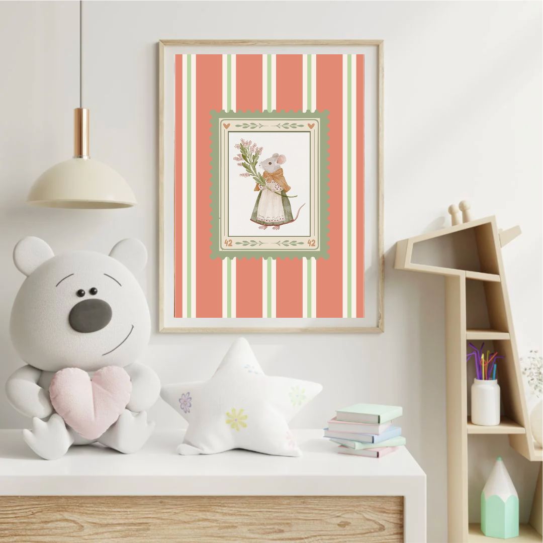 Vintage Farmhouse Mouse Stripy Art Print - INSIDE HOUSE