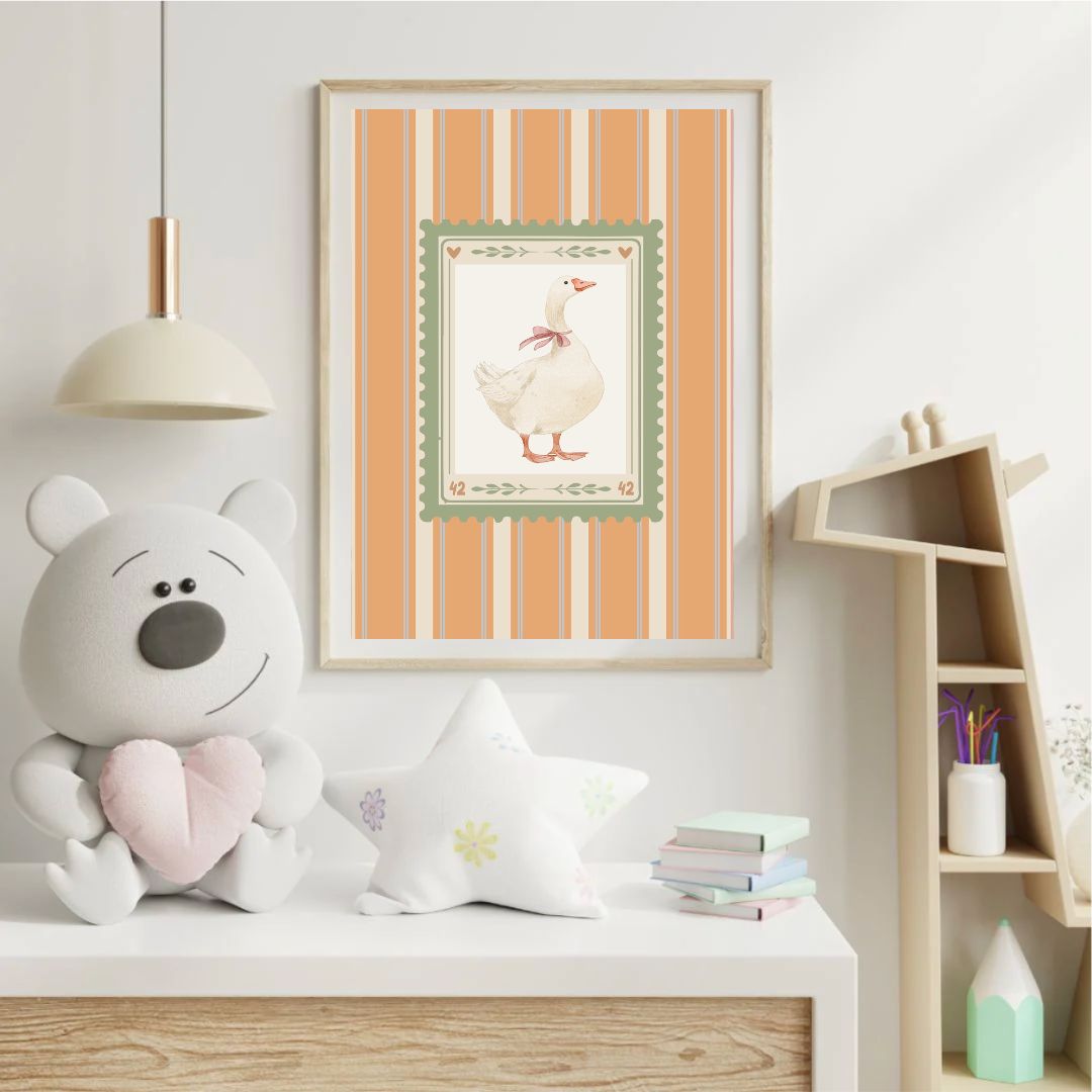 Vintage Farmhouse Goose Stripy Art Print - INSIDE HOUSE