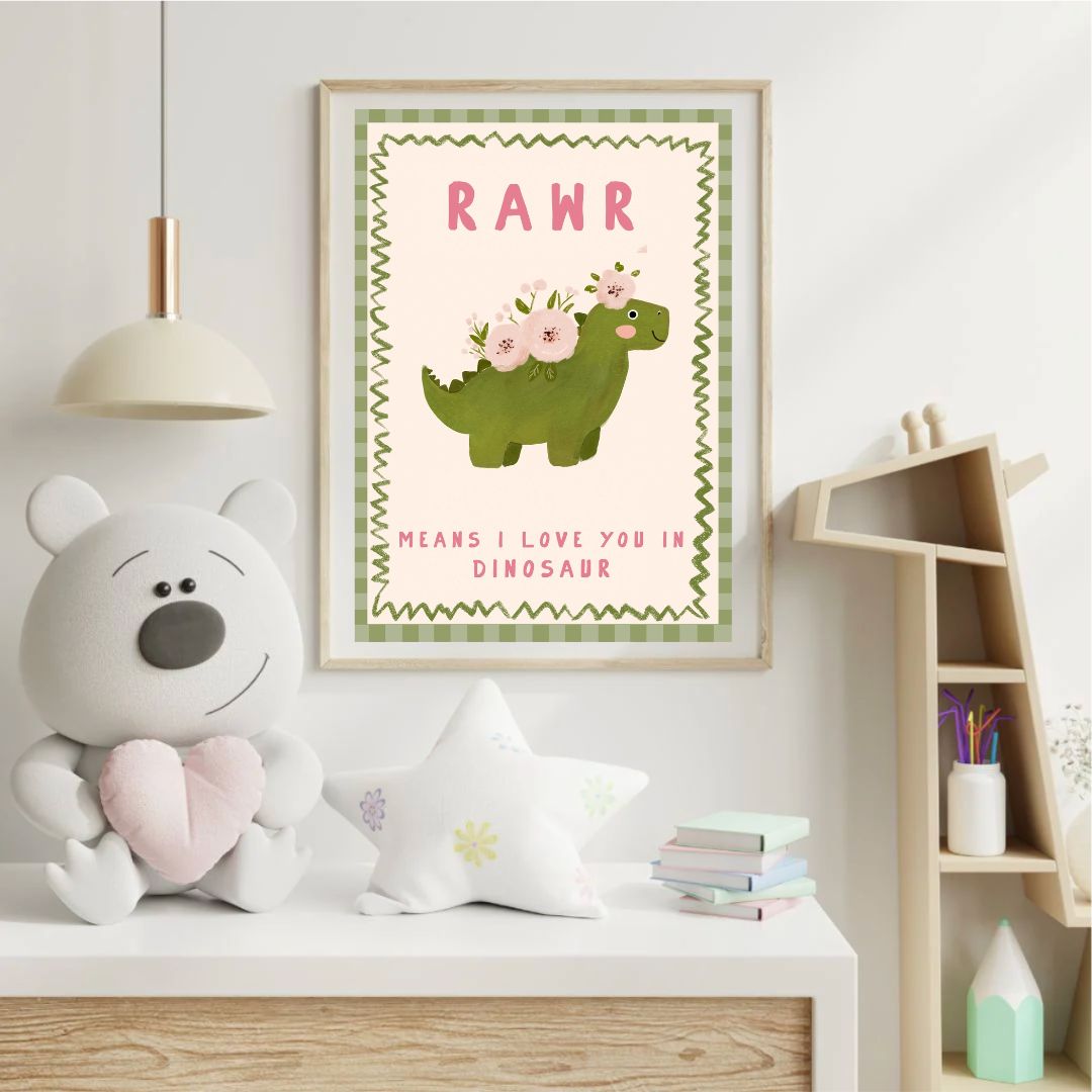 Dinosaur Rawr Typography Nursery Quote Art Print - INSIDE HOUSE