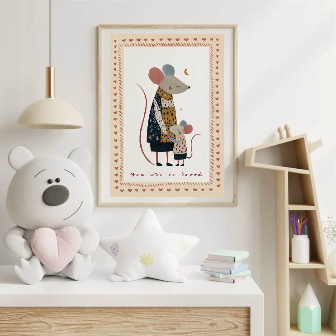 Cute Mouse "You Are Loved" Vintage Nursery Art Print - INSIDE HOUSE
