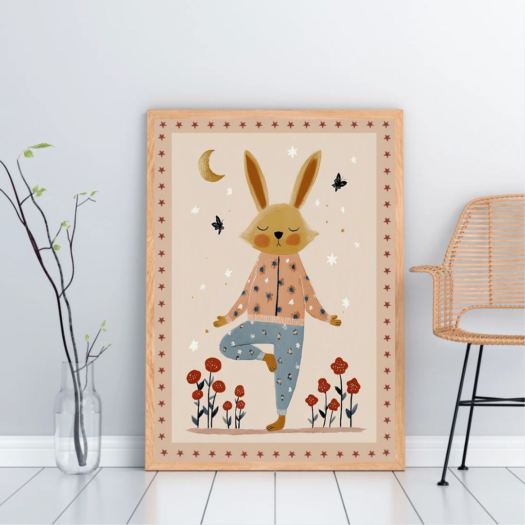 Whimsical Yoga Bunny Rabbit Nursery Art Print - INSIDE HOUSE