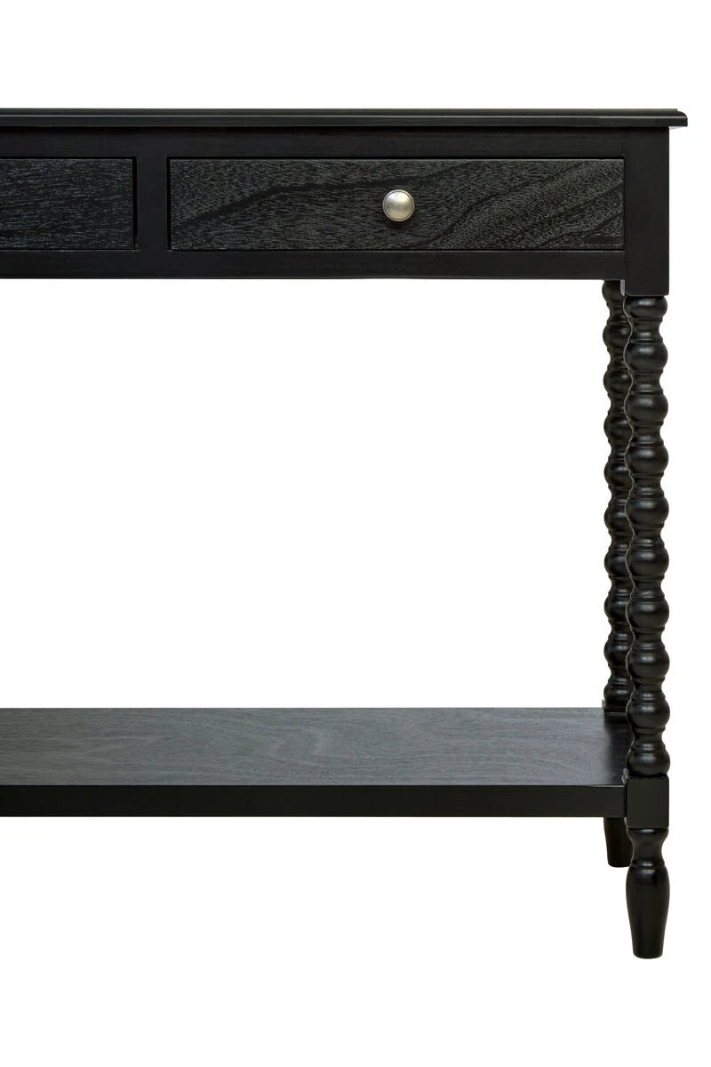 Loxley Vintage Black Bobble Console Table with 2 Drawers