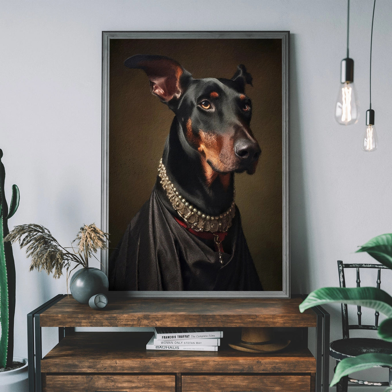 Doberman Dog Portrait Print - INSIDE HOUSE