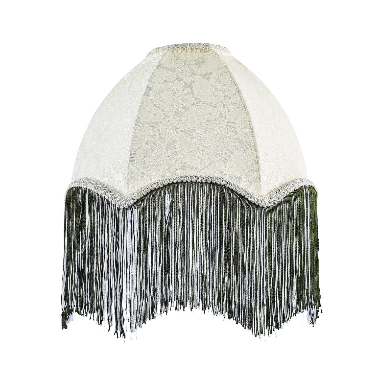 Cream Floral Victorian Velvet Shade with Dark Green and White Tassels - INSIDE HOUSE