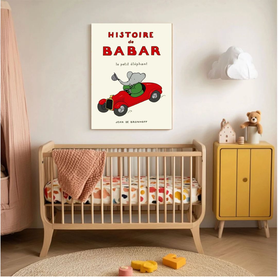 Babar the Elephant Car Nursery Art Print - INSIDE HOUSE