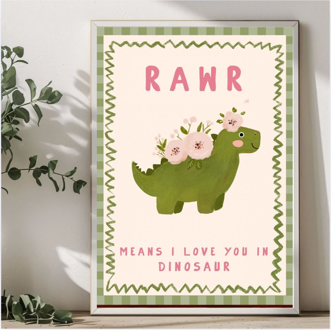Dinosaur Rawr Typography Nursery Quote Art Print - INSIDE HOUSE