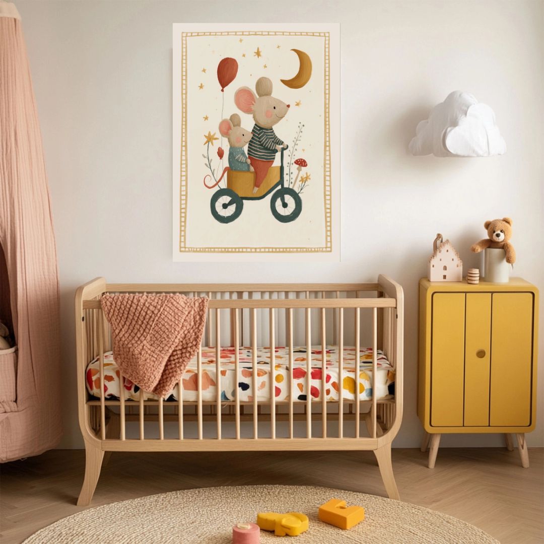 Cute Mouse Tricycle Vintage Nursery Book Art Print - INSIDE HOUSE