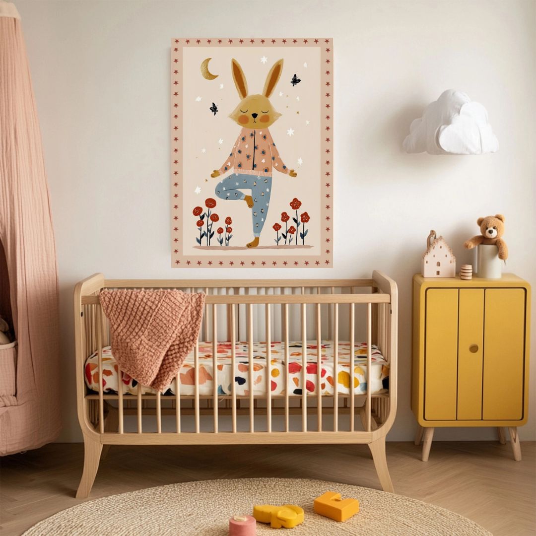 Whimsical Yoga Bunny Rabbit Nursery Art Print - INSIDE HOUSE