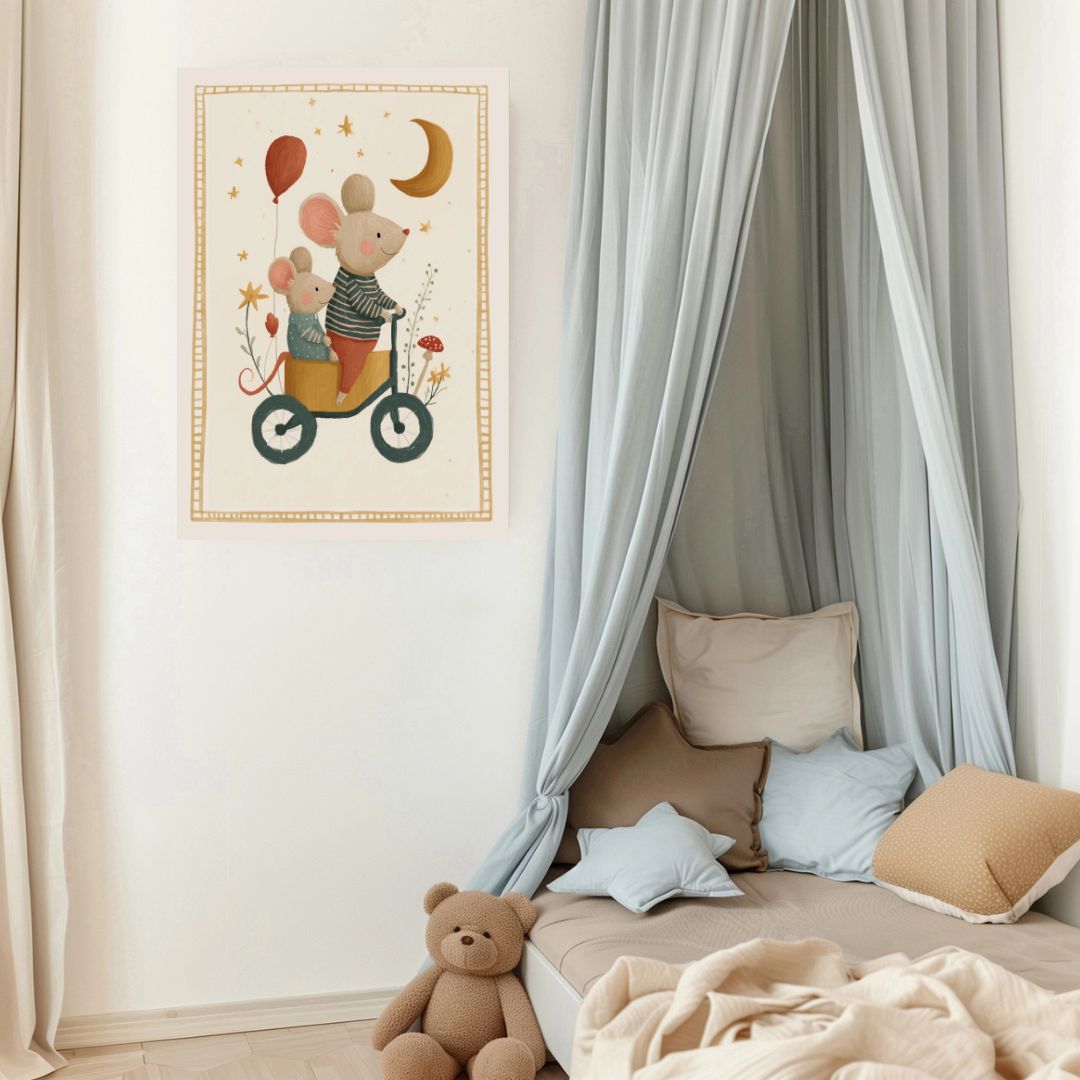 Cute Mouse Tricycle Vintage Nursery Book Art Print - INSIDE HOUSE