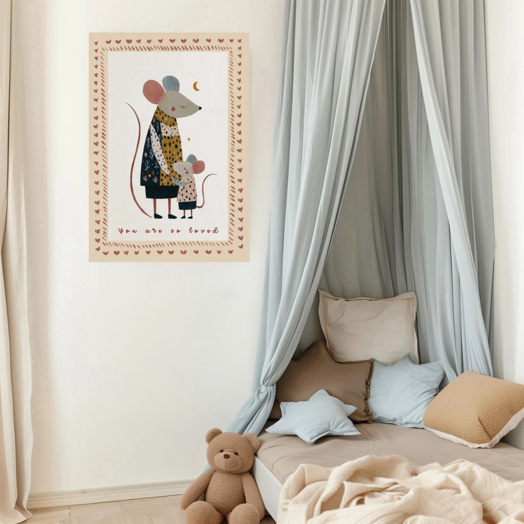 Cute Mouse "You Are Loved" Vintage Nursery Art Print - INSIDE HOUSE