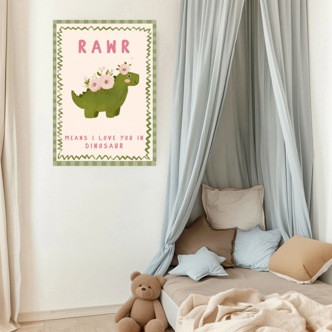 Dinosaur Rawr Typography Nursery Quote Art Print - INSIDE HOUSE
