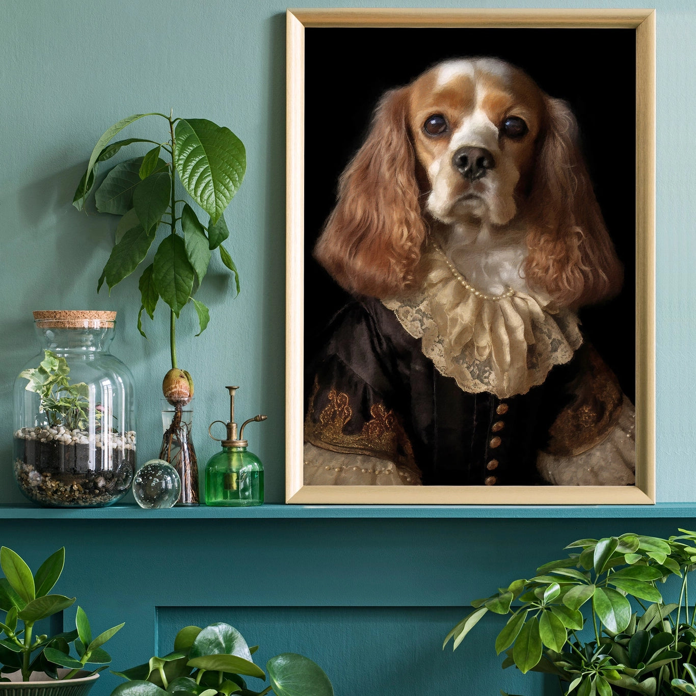 Tan & White Cocker Spaniel Dog Portrait Print - INSIDE HOUSE