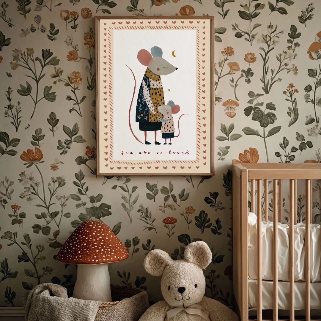 Cute Mouse "You Are Loved" Vintage Nursery Art Print - INSIDE HOUSE
