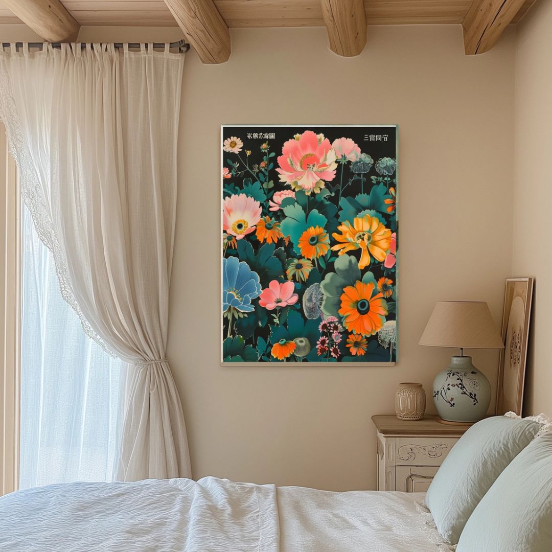 Japanese Black Flower Art Print - INSIDE HOUSE