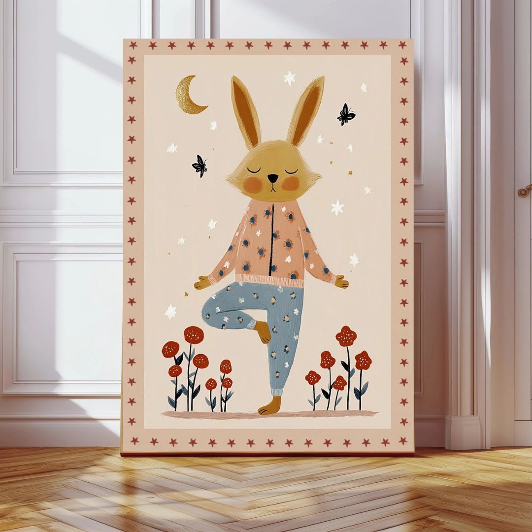 Whimsical Yoga Bunny Rabbit Nursery Art Print - INSIDE HOUSE