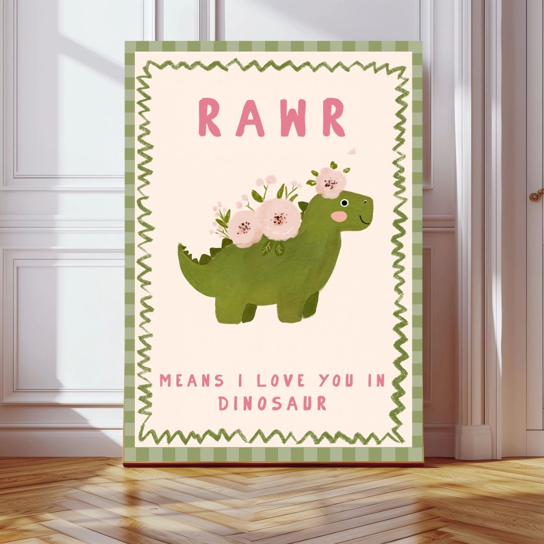 Dinosaur Rawr Typography Nursery Quote Art Print - INSIDE HOUSE