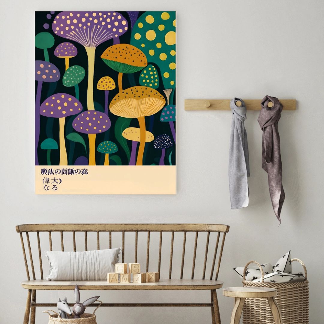 Purple Mushrooms Japanese Art Print - INSIDE HOUSE