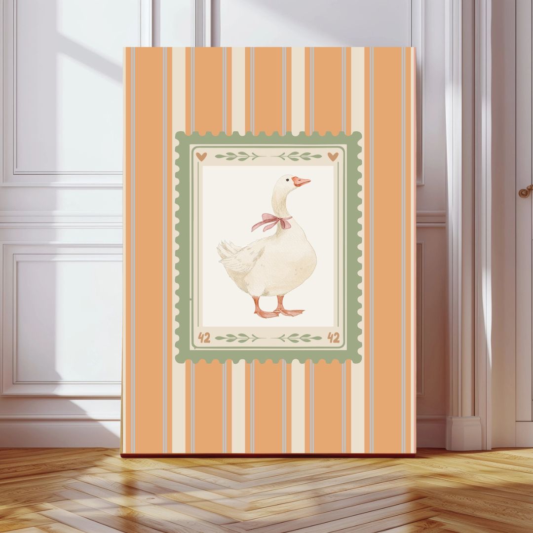 Vintage Farmhouse Goose Stripy Art Print - INSIDE HOUSE