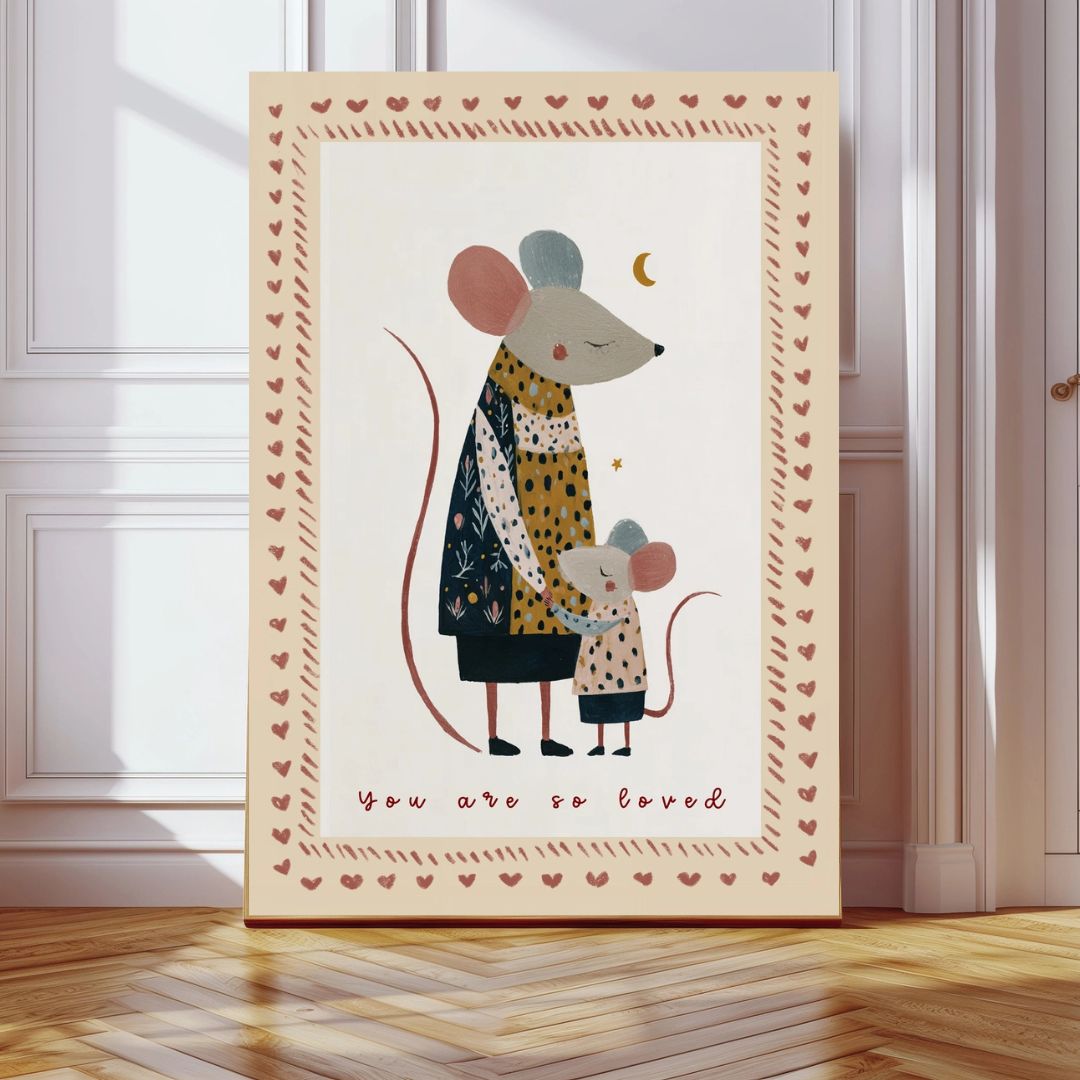 Cute Mouse "You Are Loved" Vintage Nursery Art Print - INSIDE HOUSE