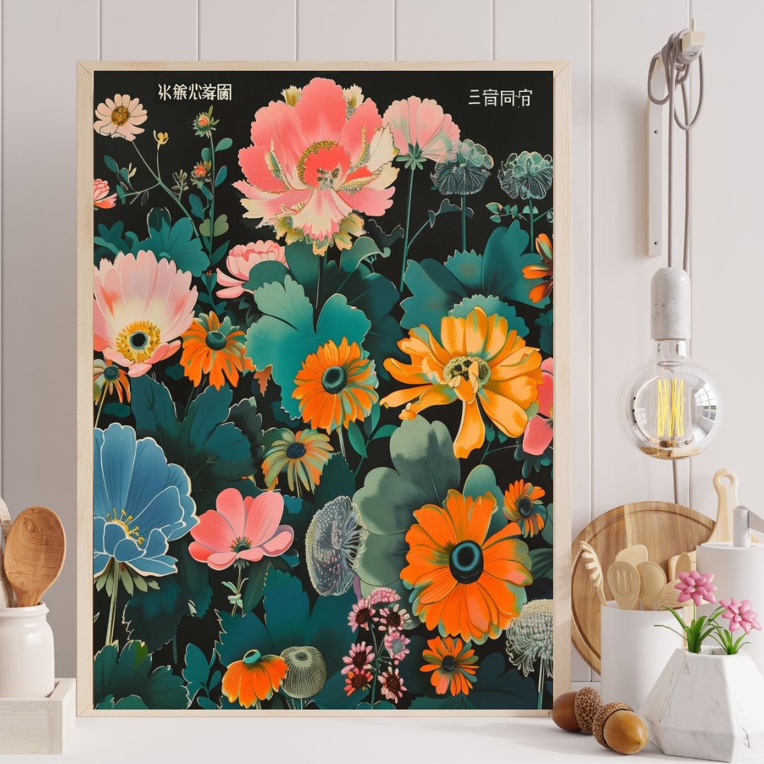 Japanese Black Flower Art Print - INSIDE HOUSE