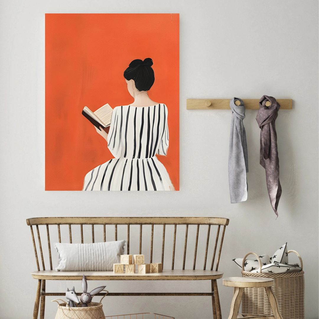 Female Reading Books Portrait Art Print