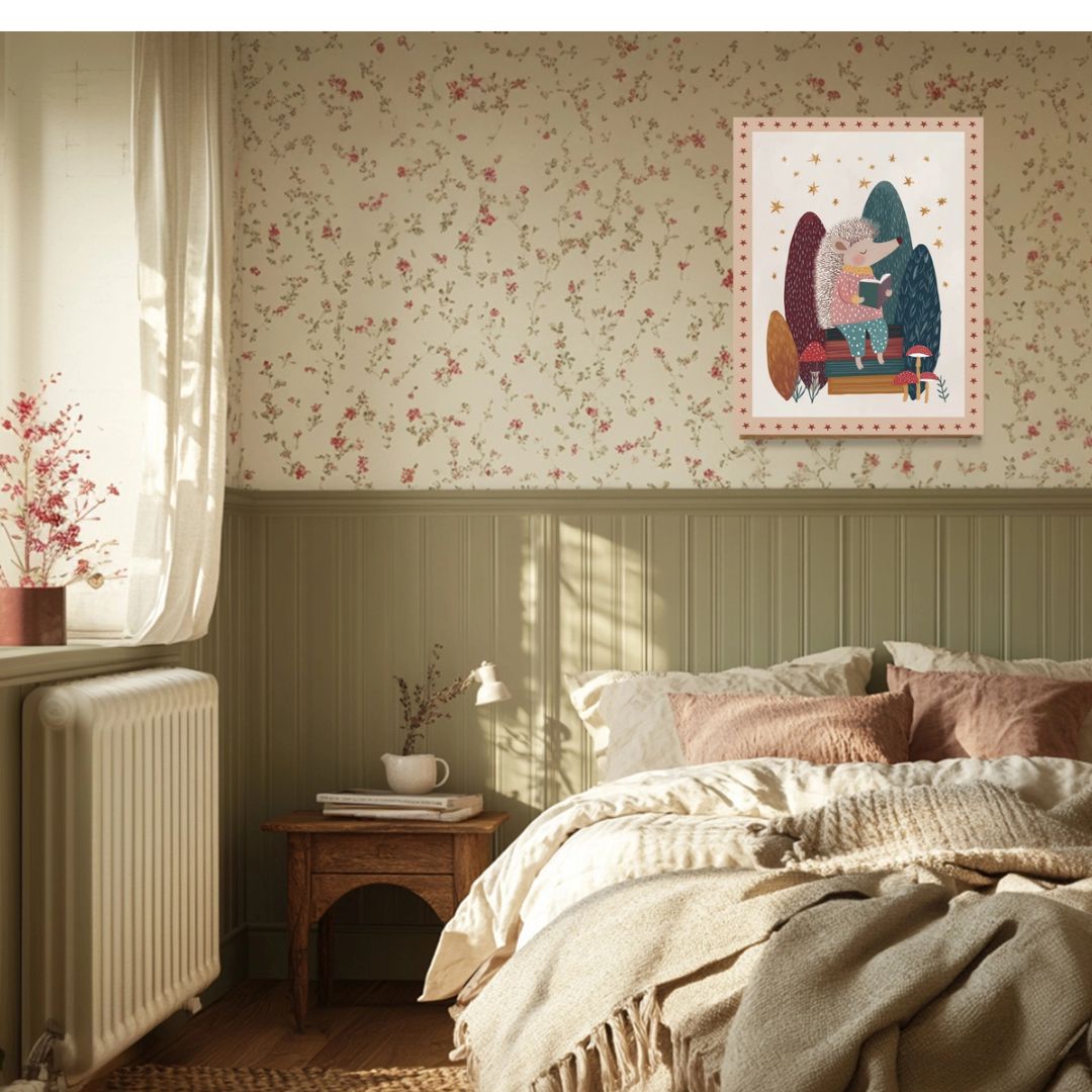 Whimsical Hedgehog Reading Nursery Art Print