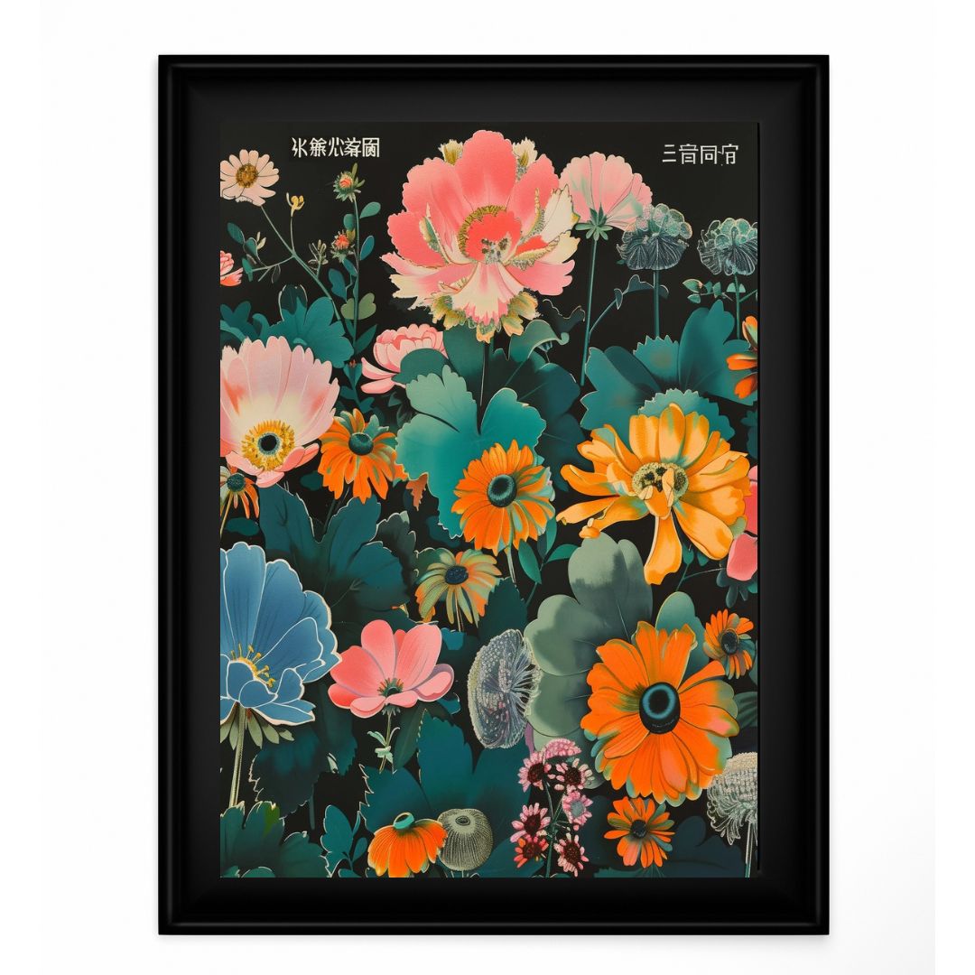 Japanese Black Flower Art Print - INSIDE HOUSE