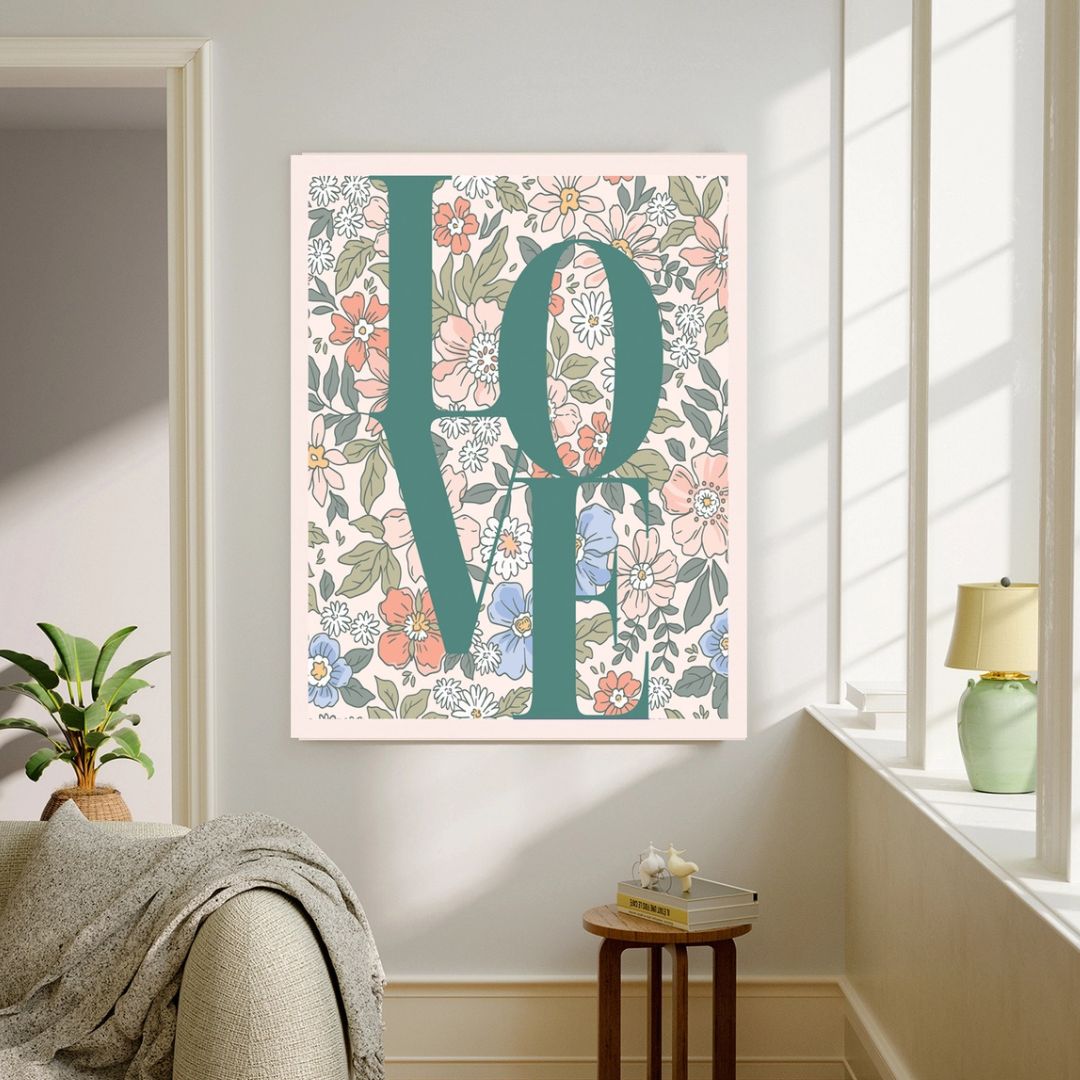 Love Floral Green Art Print