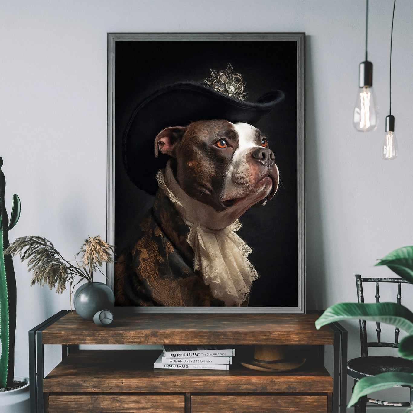 Staffordshire Bull Terrier Staffy With Hat Dog Portrait Print - INSIDE HOUSE