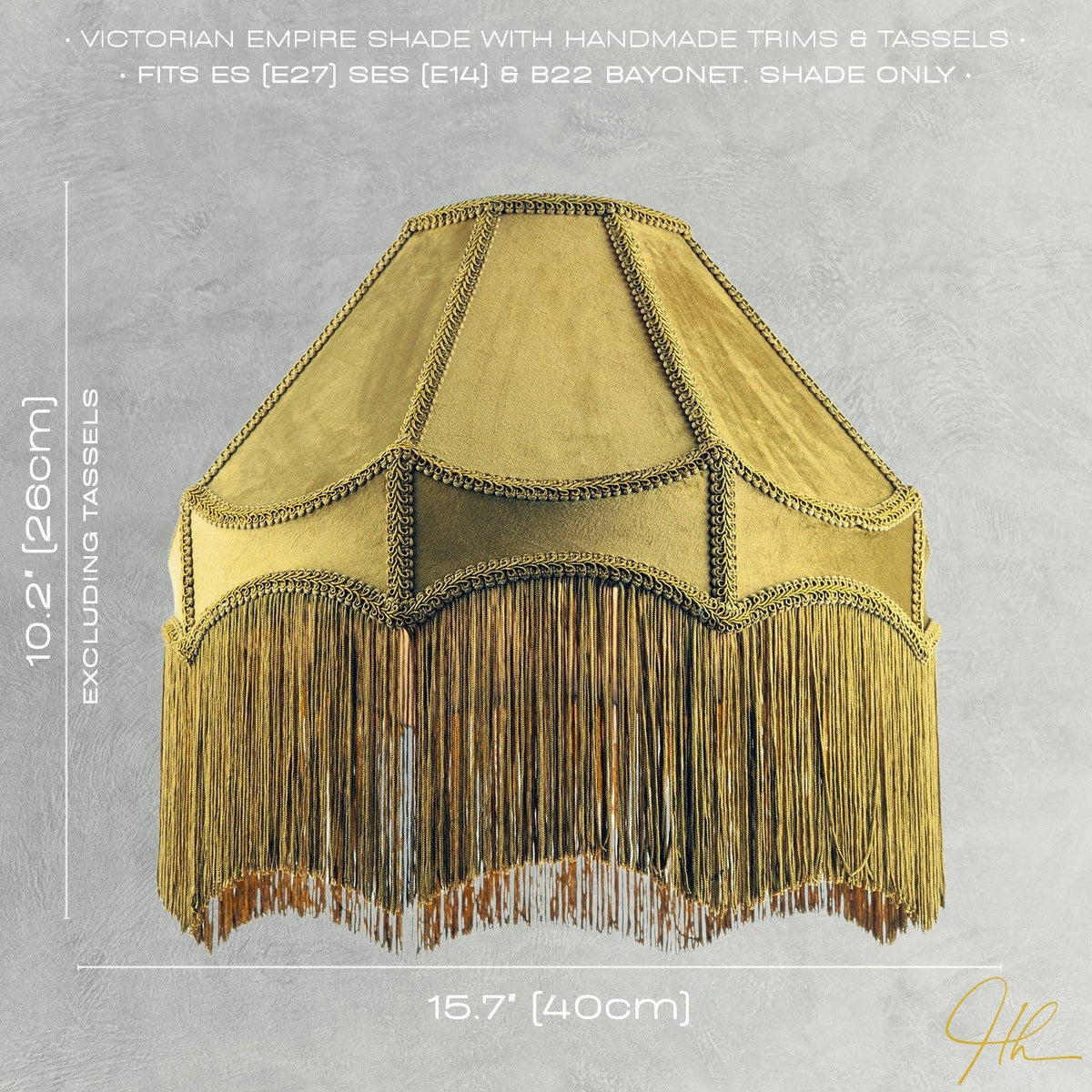 Traditional Victorian Empire 40cm Shade in Olive Green with Tassels
