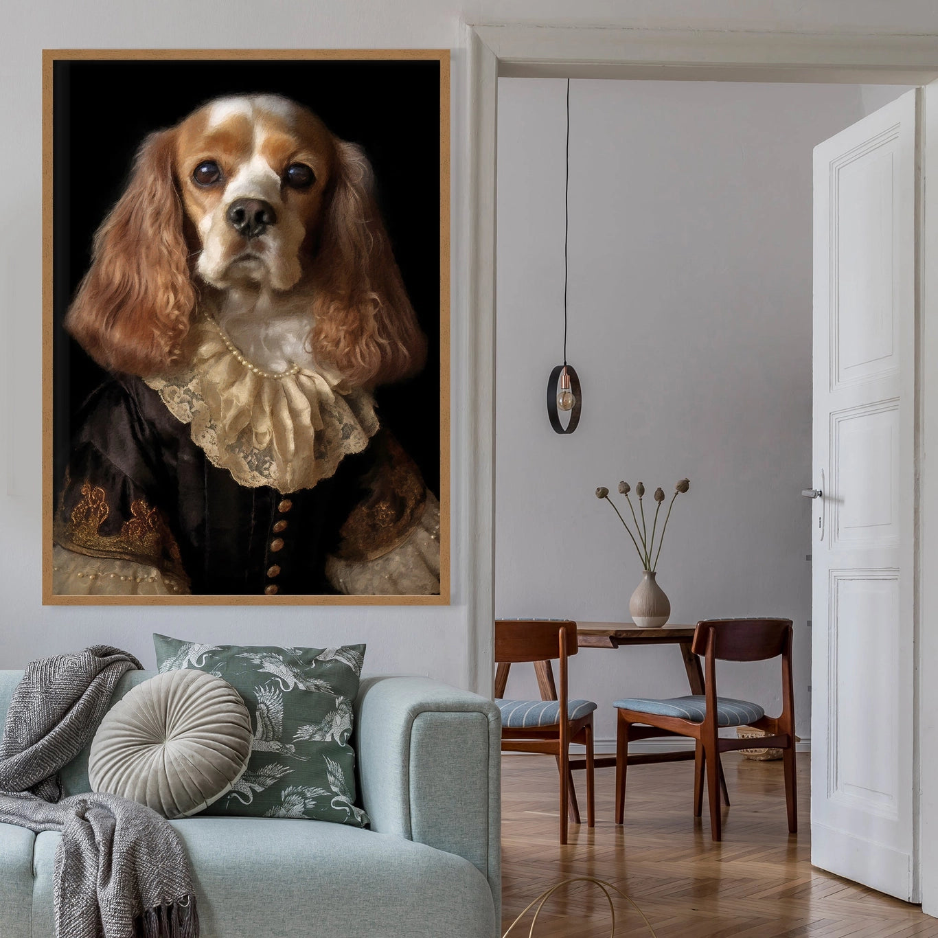 Tan & White Cocker Spaniel Dog Portrait Print - INSIDE HOUSE