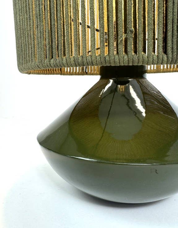 Forest Green Table Lamp W/ Ribbed Corded Shade